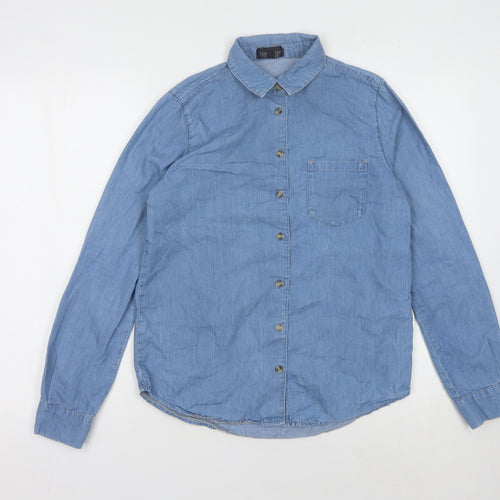 Topshop Women's Blue Button-Up Shirt Size 10