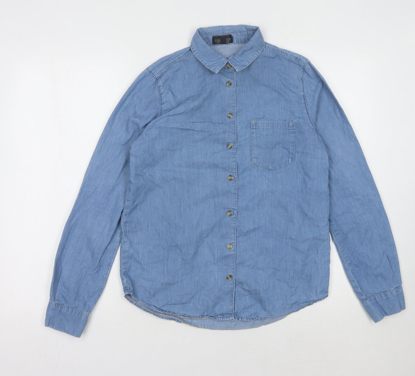 Topshop Women's Blue Button-Up Shirt Size 10