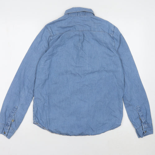 Topshop Women's Blue Button-Up Shirt Size 10