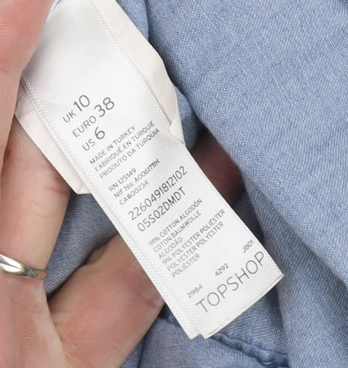 Topshop Women's Blue Button-Up Shirt Size 10