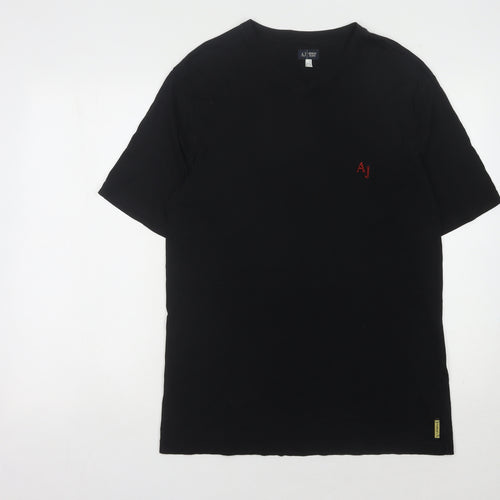 Armani Jeans Men's Black V-Neck T-Shirt, Size L