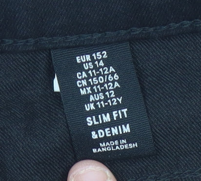 H&M Girls Black Denim Shorts - Size 11-12 Years Slim Fit