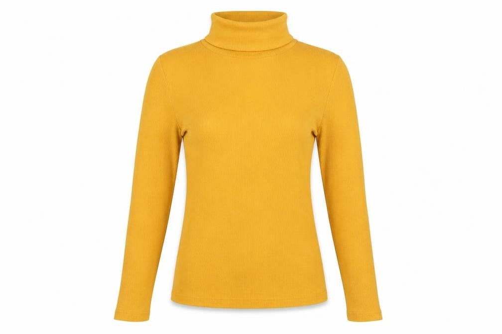 Front view of New Look Women's Yellow Roll Neck Jumper, size 12