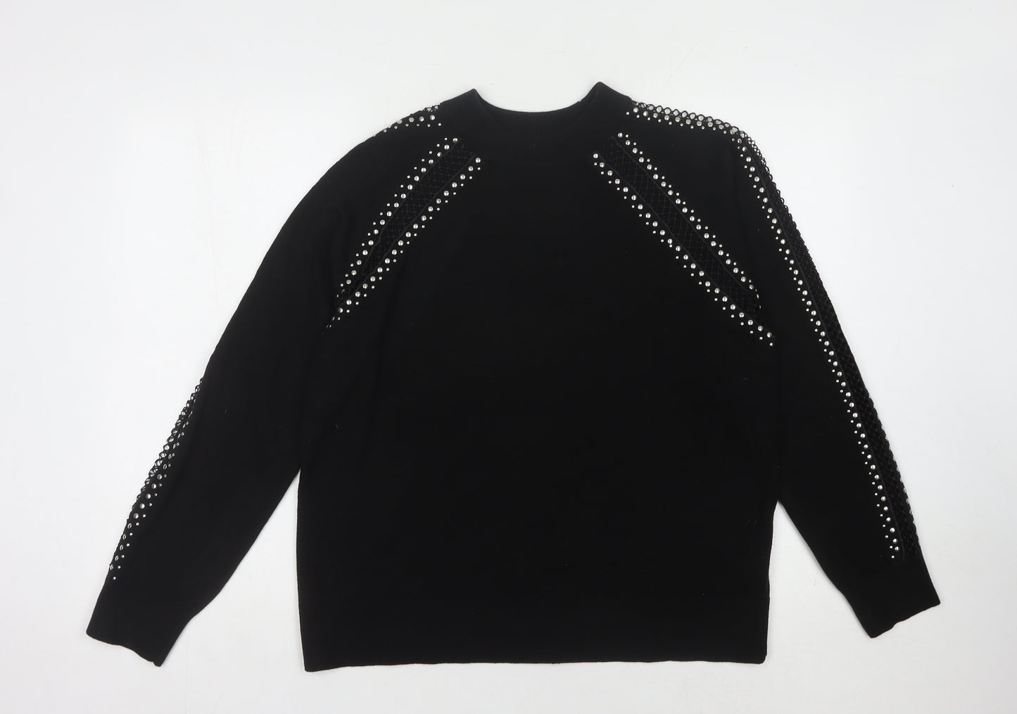 Topshop Women's Black Beaded Jumper Size 14