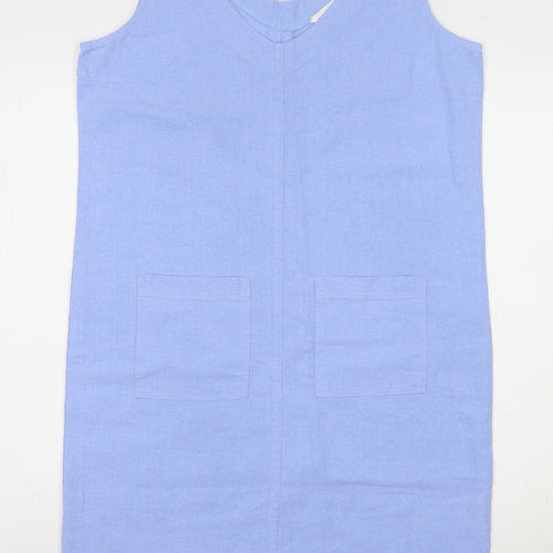 Amara Reya Women's Blue Linen Blend Shift Dress UK 10