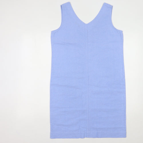 Amara Reya Women's Blue Linen Blend Shift Dress UK 10