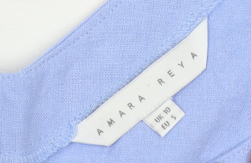 Amara Reya Women's Blue Linen Blend Shift Dress UK 10