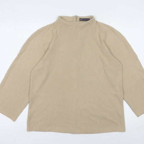 Marks and Spencer Women's Beige High Neck Jumper, Size 14