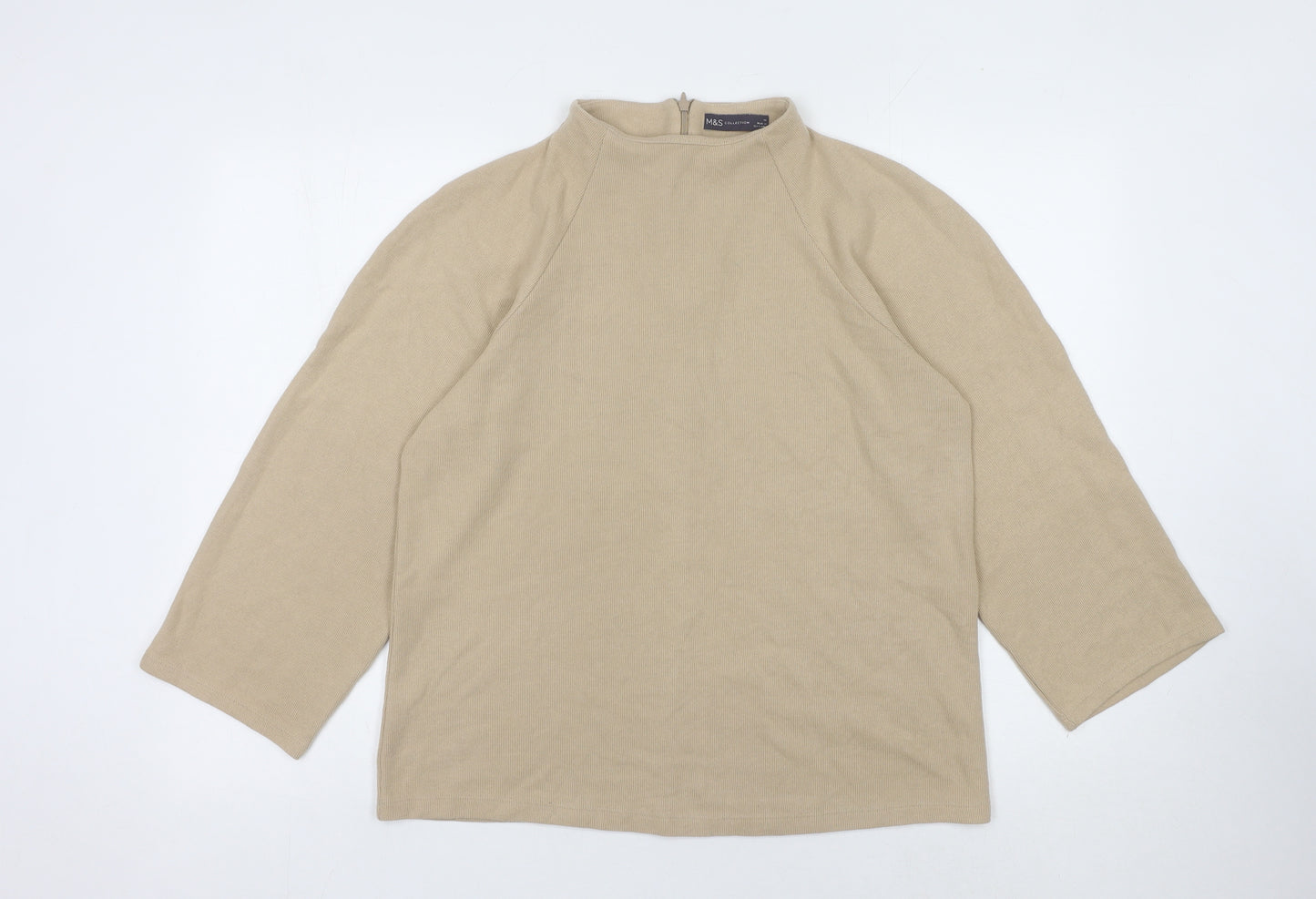 Marks and Spencer Women's Beige High Neck Jumper, Size 14