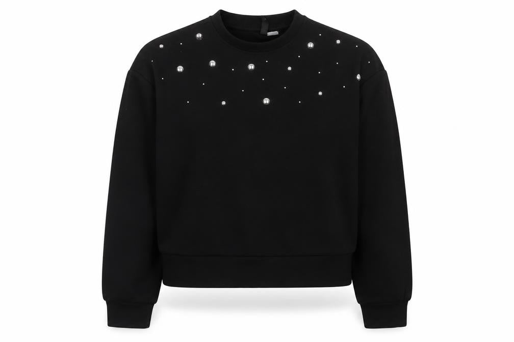 Front view of H&M Divided Women's Black Studded Pullover Sweatshirt M