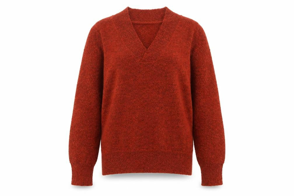 Front view of M&Co Women’s Red V-Neck Pullover Knit Jumper M