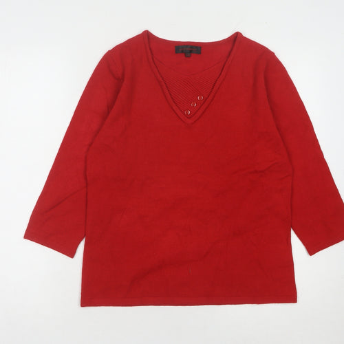 Paramour Women's Red V-Neck 3/4 Sleeve Pullover