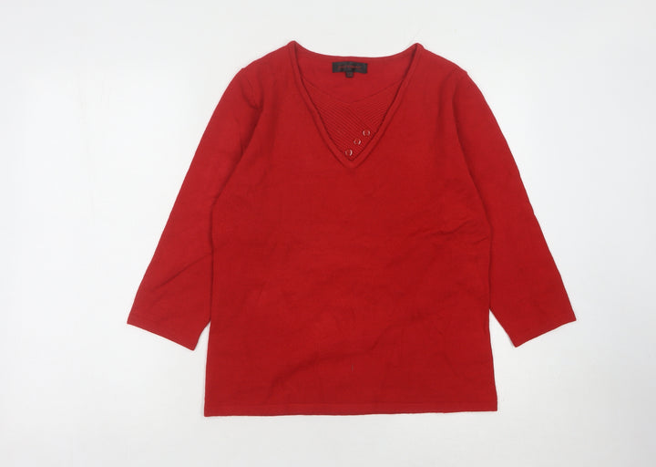 Paramour Women's Red V-Neck 3/4 Sleeve Pullover
