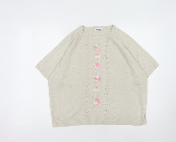 Berketer Women Beige 18-20 Floral Knit Jumper
