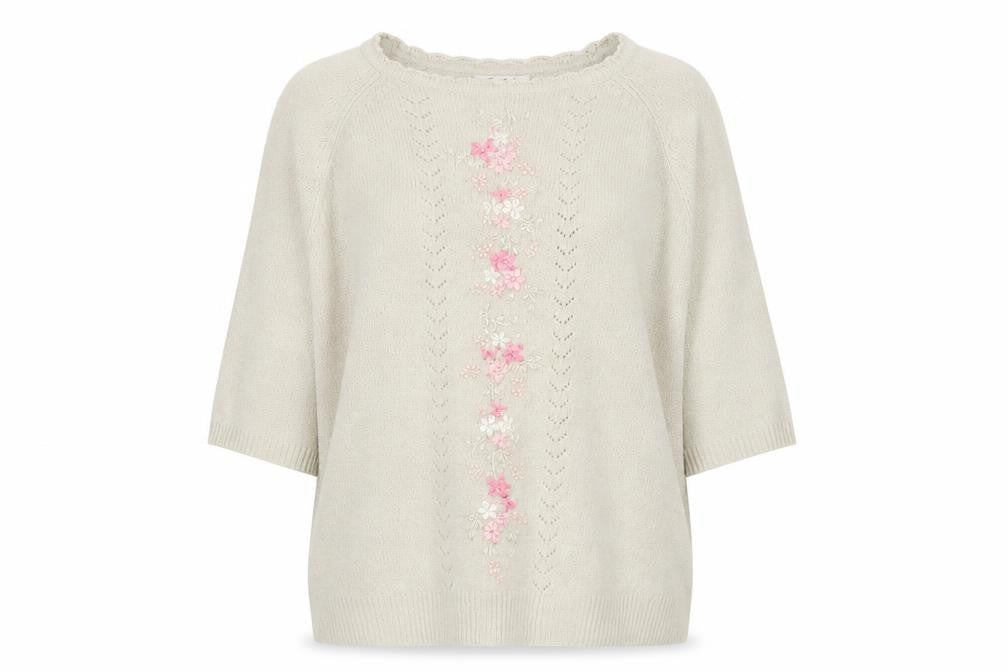Berketer Women Beige 18-20 Floral Knit Jumper