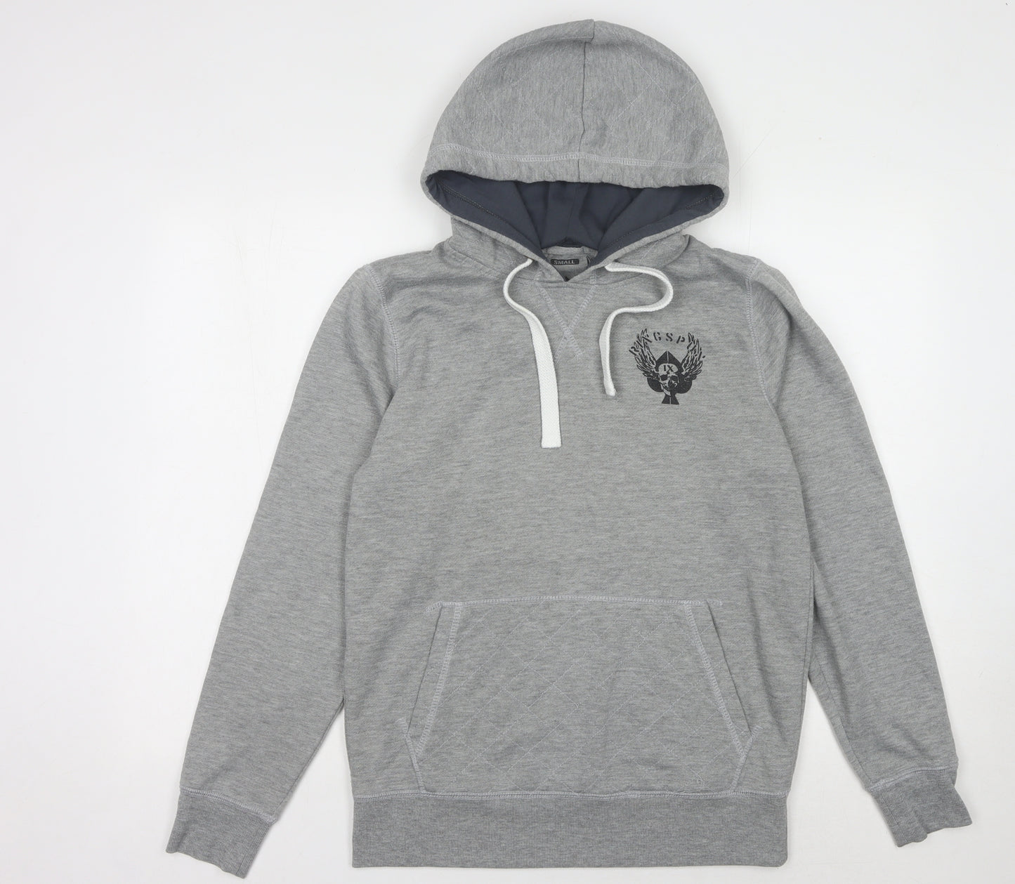 Bluespun Men's Grey Pullover Hoodie, Small, Logo Accent