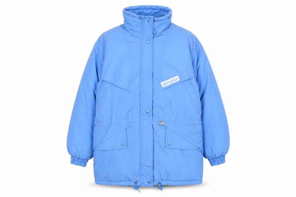 Front view of Blue unisex parka jacket, size 12 plus, winter