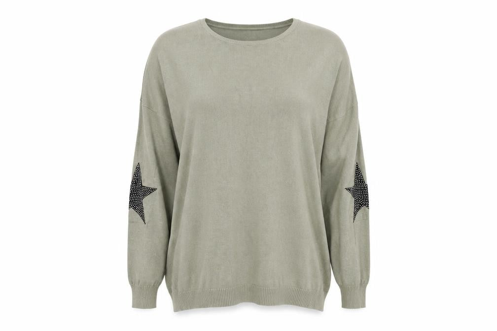 Front view of Elan Women's Grey Star jumper, One Size