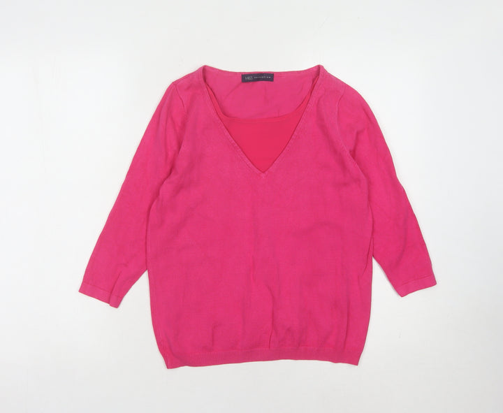 Marks and Spencer Womens Pink V-Neck Jumper Size 8