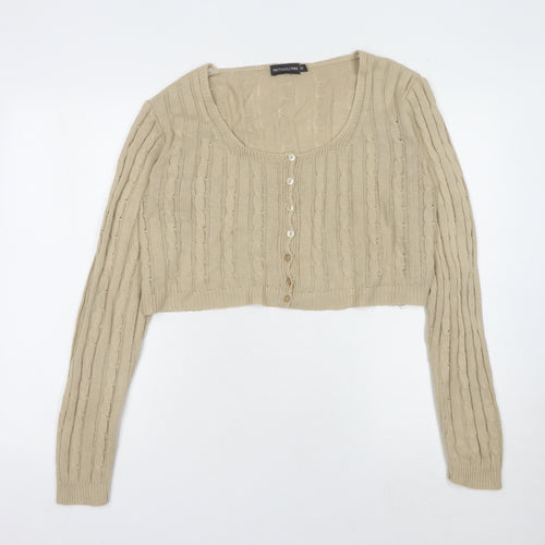 PrettyLittleThing Beige Cardi Women M Cable-Knit Button