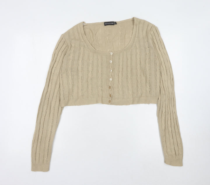 PrettyLittleThing Beige Cardi Women M Cable-Knit Button
