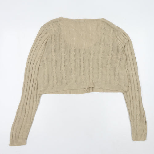 PrettyLittleThing Beige Cardi Women M Cable-Knit Button