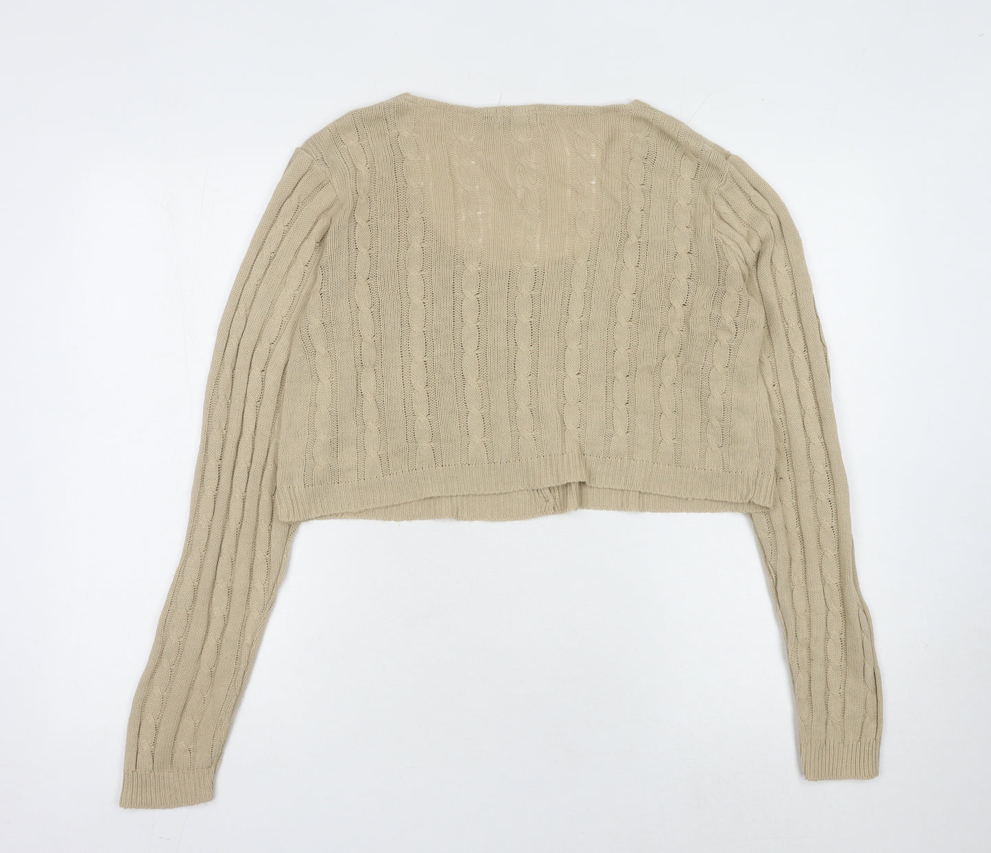 PrettyLittleThing Beige Cardi Women M Cable-Knit Button