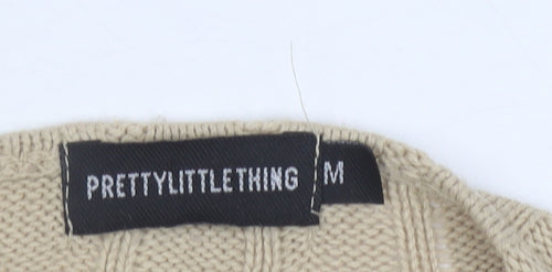 PrettyLittleThing Beige Cardi Women M Cable-Knit Button