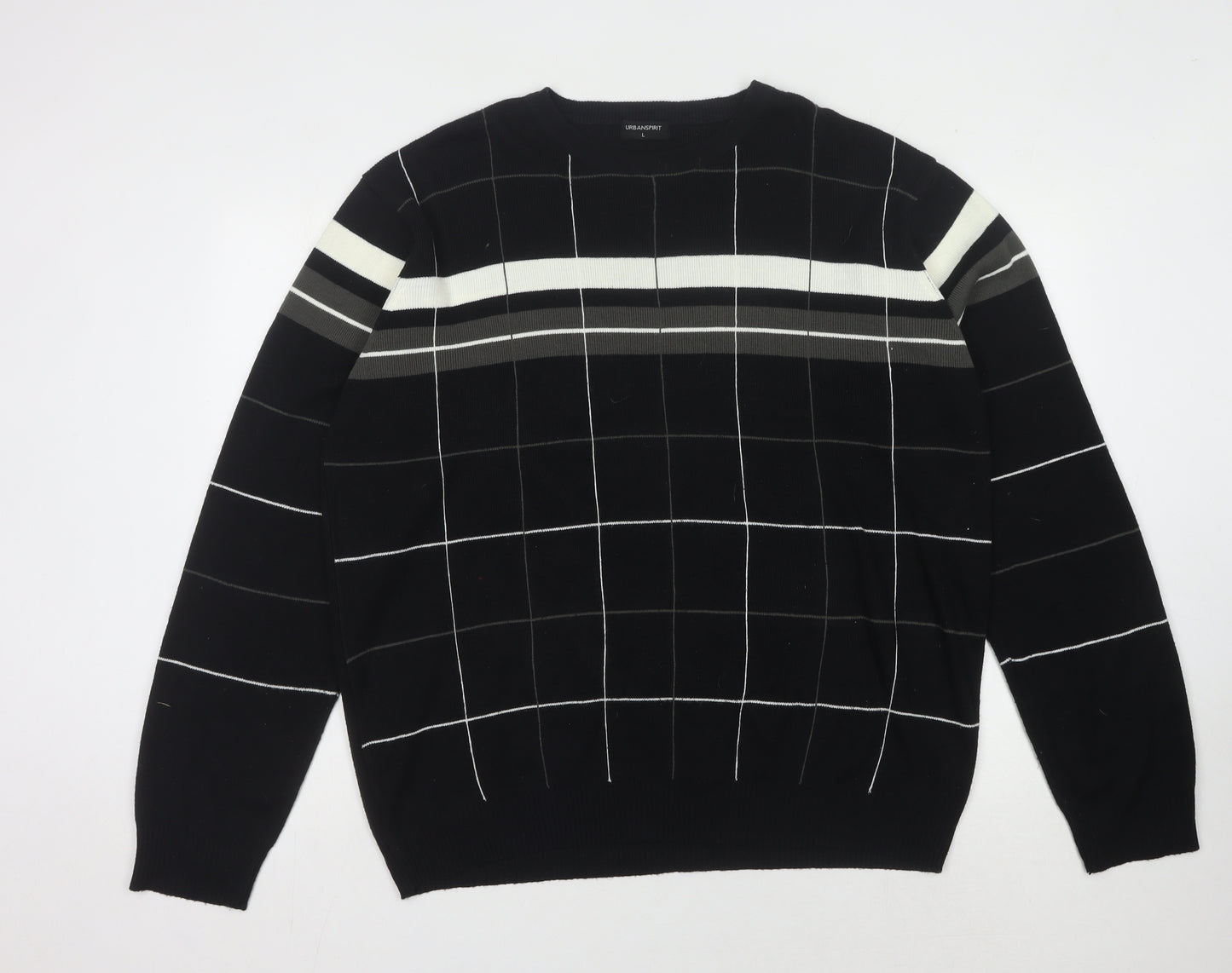 Urban Spirit Men's Black Check Pullover Jumper L