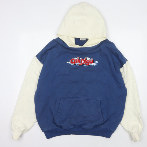Childish Men's Blue Ivory Hoodie, Cartoon Graphic, M