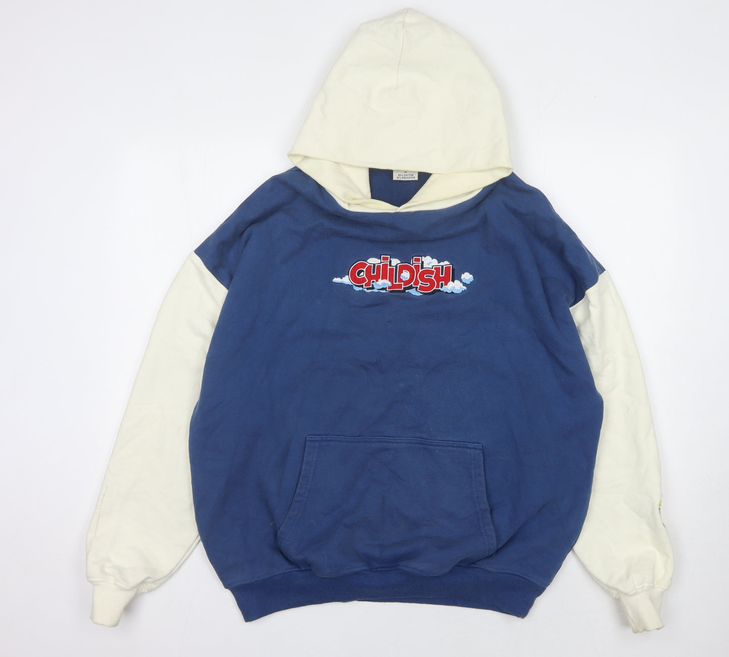 Childish Men's Blue Ivory Hoodie, Cartoon Graphic, M