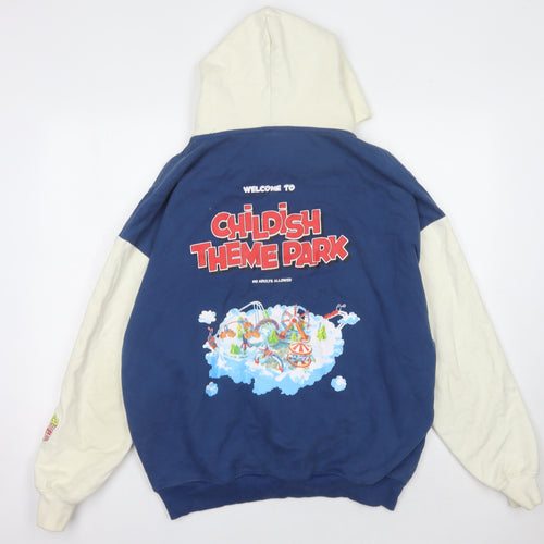 Childish Men's Blue Ivory Hoodie, Cartoon Graphic, M