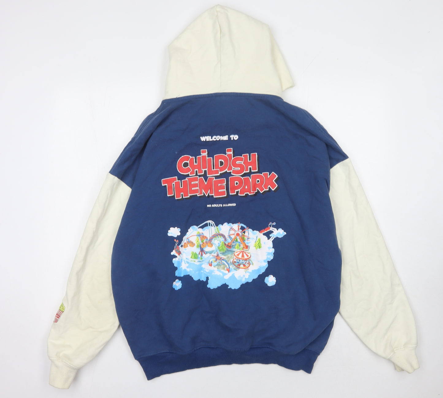 Childish Men's Blue Ivory Hoodie, Cartoon Graphic, M