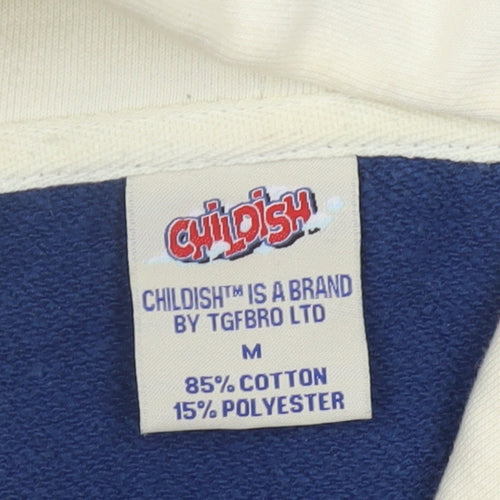 Childish Men's Blue Ivory Hoodie, Cartoon Graphic, M