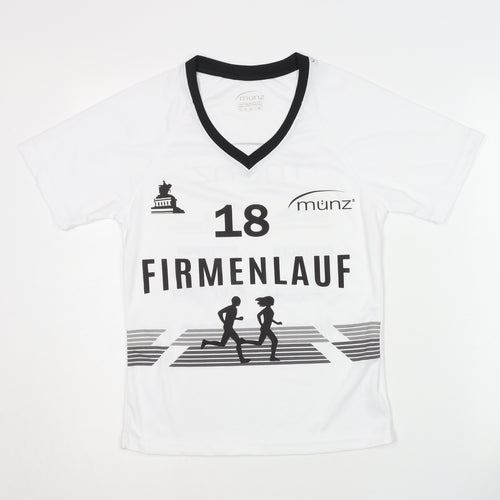 münz Women's White XS V-Neck Running T-Shirt