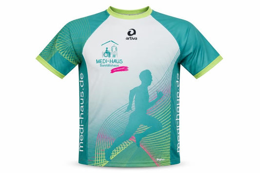 Front view of Artiva Men's Green Running T-Shirt, size S