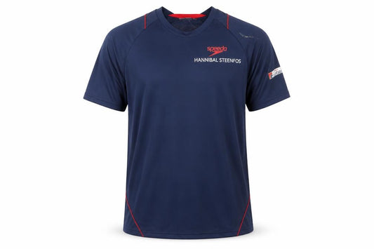 Front view of Speedo Men's Blue Short Sleeve Jersey T-Shirt