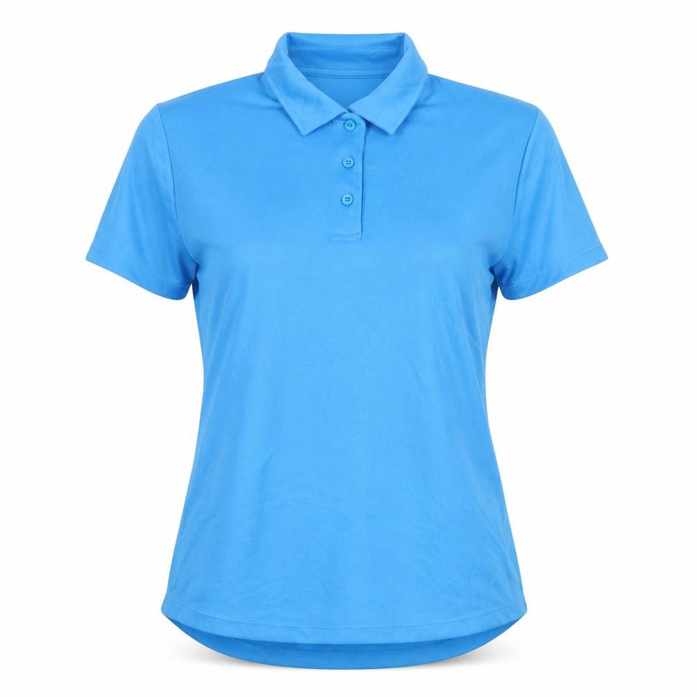 Front view of AWDis unisex blue medium polo activewear top