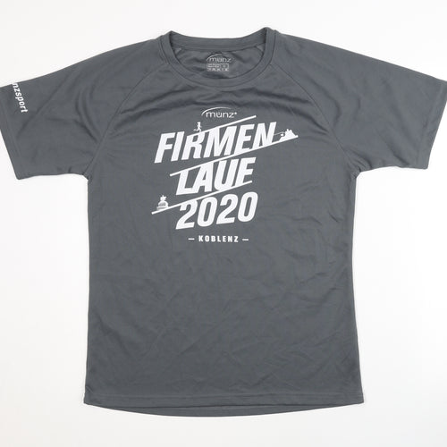 Munz Men's Grey Running T-Shirt, Size M, Crew Neck