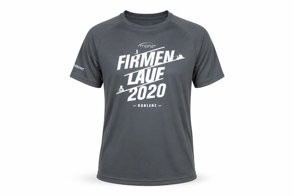 Front view of Munz Men's Grey Running T-Shirt, size M, Crew Neck