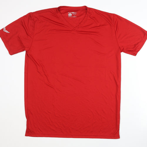 Trigema Men's Red V-Neck Polyester T-Shirt