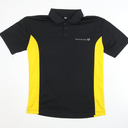 Deutsche Post Men's XS Black Polo Shirt with Yellow Accents