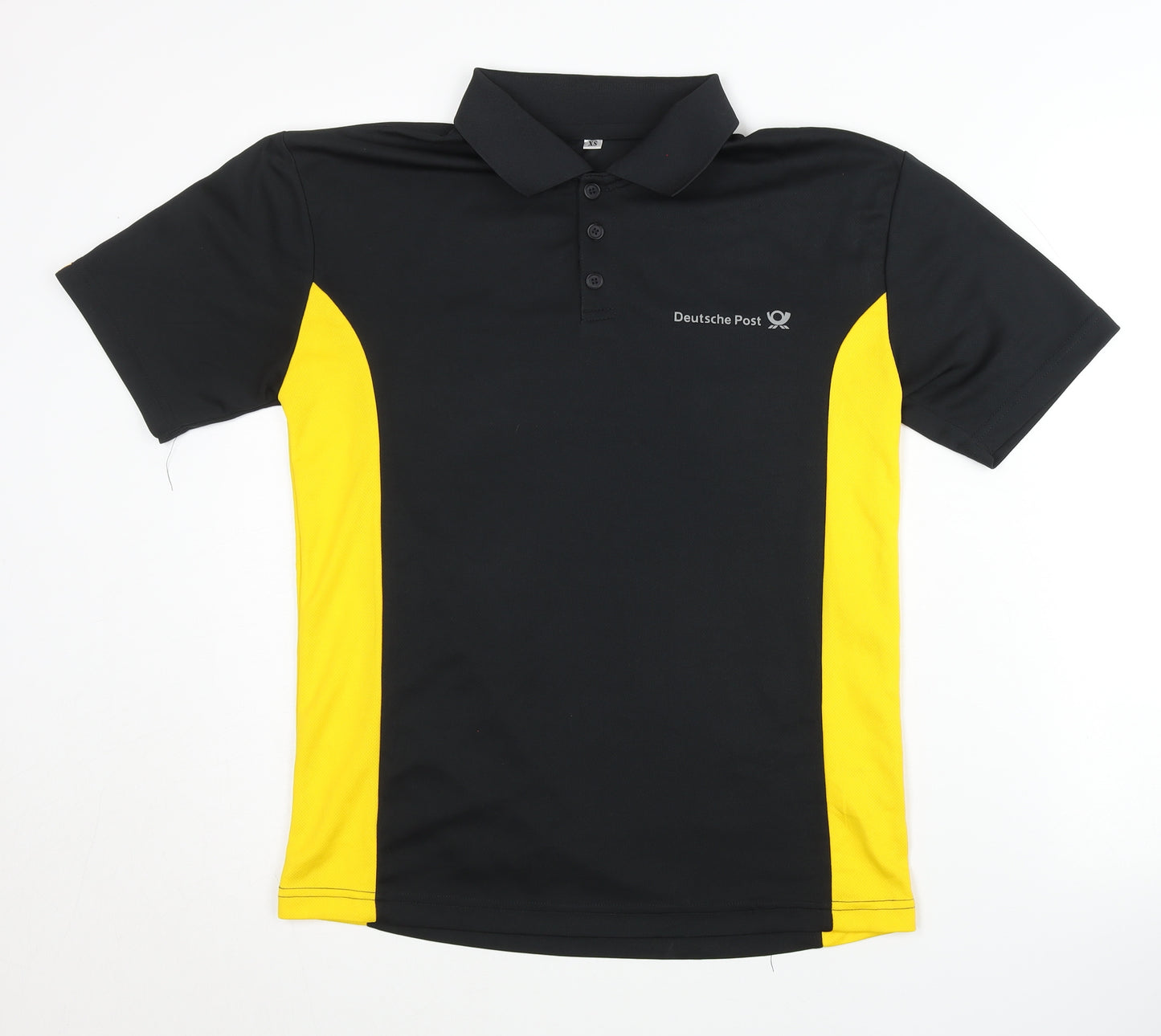 Deutsche Post Men's XS Black Polo Shirt with Yellow Accents