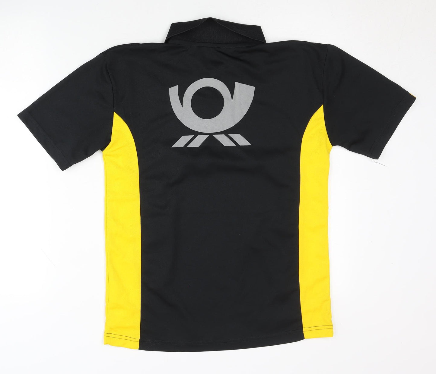 Deutsche Post Men's XS Black Polo Shirt with Yellow Accents