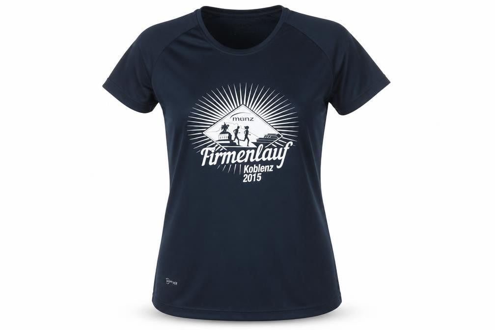 Front view of Münz Women's Blue Running T-Shirt, Quick Dry