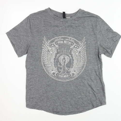 H&M Women's Grey Graphic T-Shirt, Size S, Casual Wear