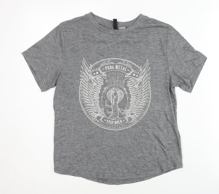 H&M Women's Grey Graphic T-Shirt, Size S, Casual Wear