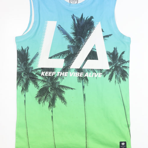 Skate Nation Boys Blue Green Sleeveless Tank Top