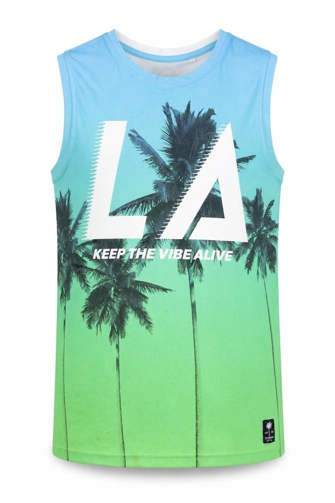 Skate Nation Boys Blue Green Sleeveless Tank Top