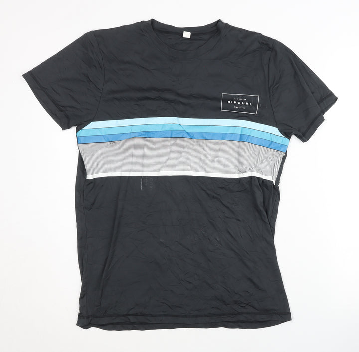 Rip Curl Men's Black Striped T-Shirt - Size S